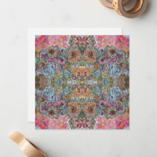 みすぼらしいシックなフラワーガーデンウォーター絵を描カラー ノートカード (正面/裏面インサイチュ)