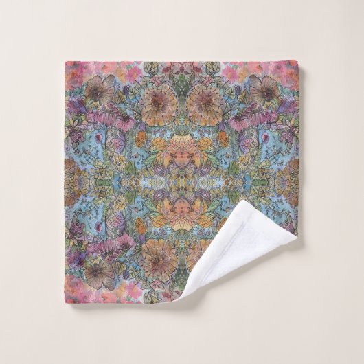 みすぼらしいシックなフラワーガーデンウォーター絵を描カラー バスタオルセット (ウォッシュタオル)