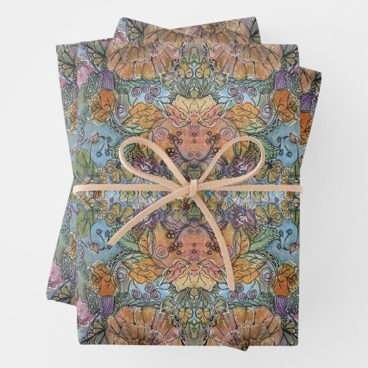 みすぼらしいシックなフラワーガーデンウォーター絵を描カラー ラッピングペーパーシート (インサイチュ)