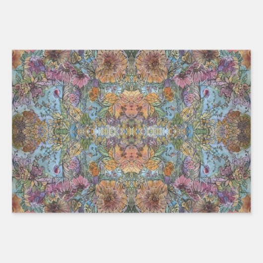 みすぼらしいシックなフラワーガーデンウォーター絵を描カラー ラッピングペーパーシート (正面)