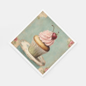 みすぼらしいシックなフランスのヴィンテージカントリーピンクカップケーキ スタンダードランチョンナプキン (角)