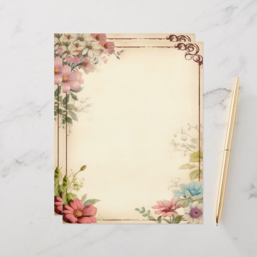 みすぼらしいシックなフローラスクラップブック文房具紙 (正面/裏面インサイチュ)