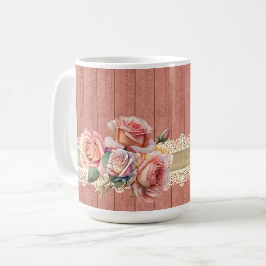 みすぼらしいシックなフローラプードルとバラテーブルランプ コーヒーマグカップ (正面左)