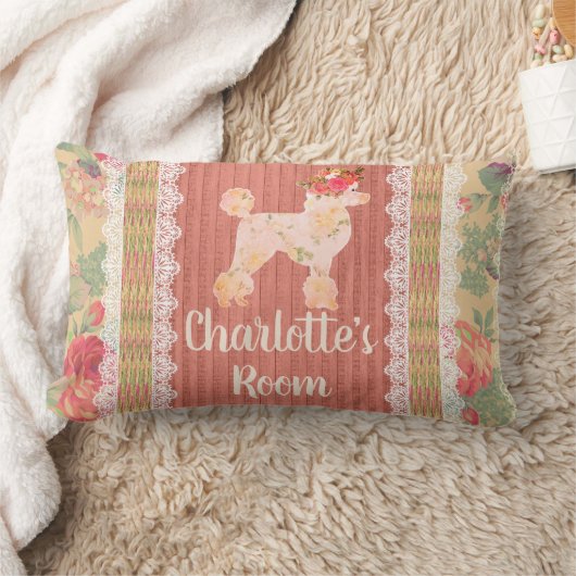 みすぼらしいシックなフローラプードルとバラ ランバークッション (ブランケット)