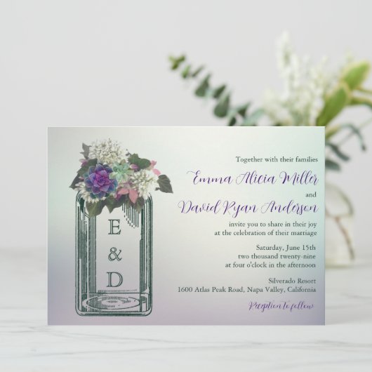 みすぼらしいシックなフローラボールジャールモノグラム結婚ズ 招待状 (スタンド正面)