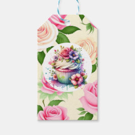 みすぼらしいシックなフローラ誕生日カップケーキの行き来 ギフトタグ