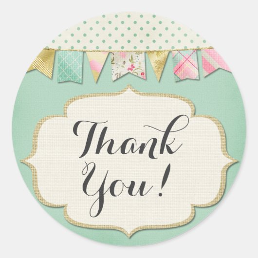 みすぼらしいシックなブティックがピンク色でバンティングありがとう ラウンドシール (正面)