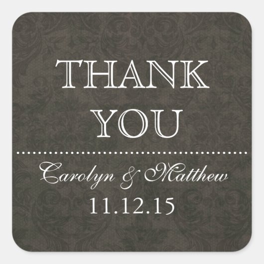 みすぼらしいシックなブラウンビンテージウェディングありがとう スクエアシール (正面)