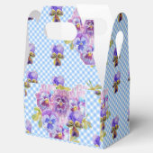 みすぼらしいシックなブルーギンガムパンジー結婚のフローラケーキ フェイバーボックス (オープン)