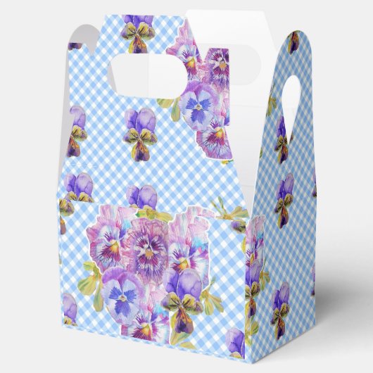 みすぼらしいシックなブルーギンガムパンジー結婚のフローラケーキ フェイバーボックス (オープン)