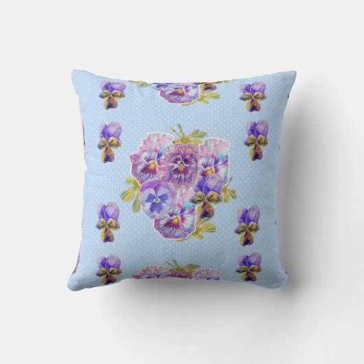 みすぼらしいシックなブルーパンジーフローラウォーターカラークッション クッション (裏面)