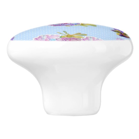 みすぼらしいシックなブルーパンジーフローラドットコンピューターマウス セラミックノブ (側面)