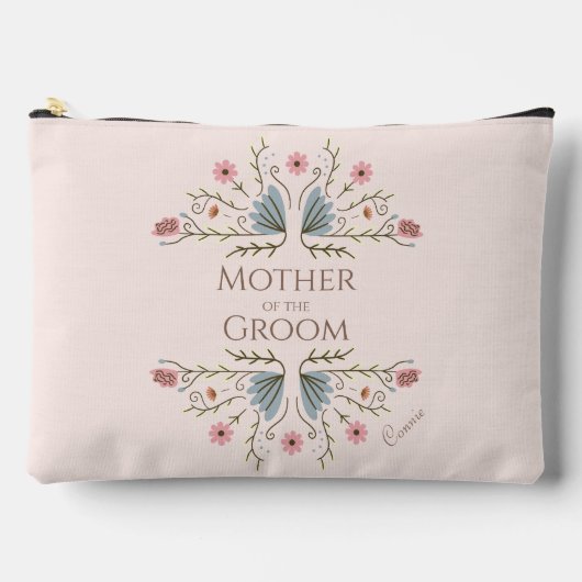 みすぼらしいシックなブルーピンクの花の母の新郎 アクセサリーポーチ (正面)