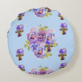 みすぼらしいシックなブルーフローラフラワーズラウンドクッション ラウンドクッション (裏面)