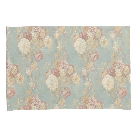 みすぼらしいシックなブルーホワイトとイエローのフローラ 枕カバー (正面右)