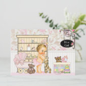 みすぼらしいシックなベビーガールピンクベビーシャワー招待状 招待状 (スタンド正面)