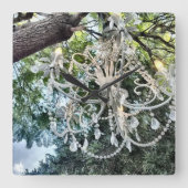 みすぼらしいシックなホワイトクリスタルシャンデリア スクエア壁時計 (正面)