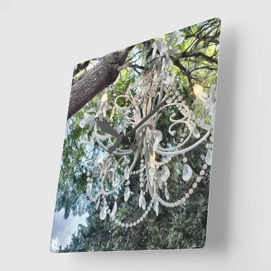 みすぼらしいシックなホワイトクリスタルシャンデリア スクエア壁時計 (傾斜)