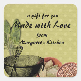 みすぼらしいシックなボウルのウィスクハーブのスパイスギフトラベルラベル スクエアシール