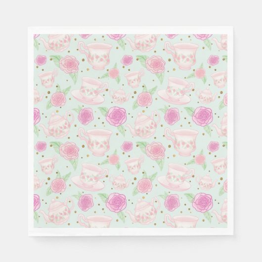 みすぼらしいシックなミントと金ゴールドティーパーティー スタンダードランチョンナプキン (正面)