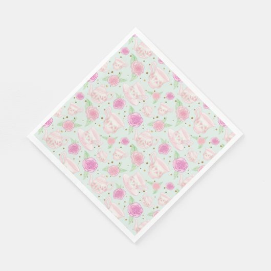 みすぼらしいシックなミントと金ゴールドティーパーティー スタンダードランチョンナプキン (角)