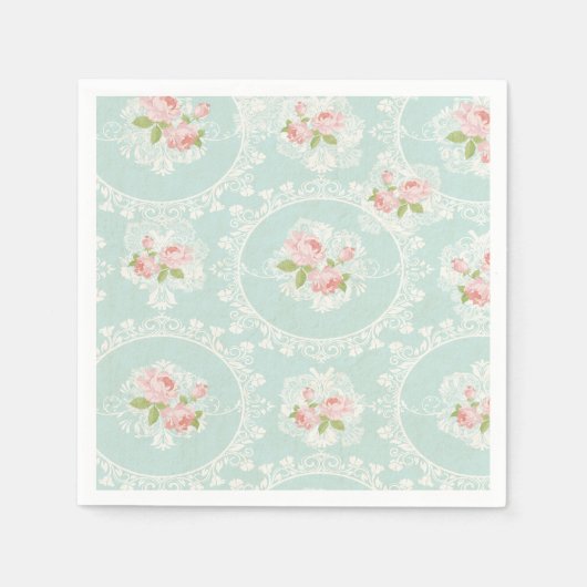 みすぼらしいシックなミント&ピンクカクテルナプキンス スタンダードカクテルナプキン (正面)