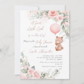 みすぼらしいシックなリトルベア赤面フローラベビーシャワー 招待状 (正面)