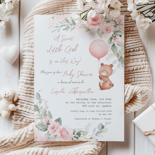 みすぼらしいシックなリトルベア赤面フローラベビーシャワー 招待状