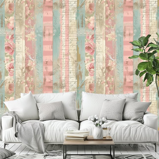 みすぼらしいシックなロマンチックなヴィンテージバラウッドパターン 壁紙 (Shabby Chic Romantic Vintage Roses Wood Pattern Wallpaper)