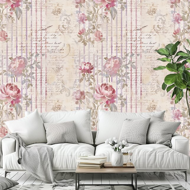 みすぼらしいシックなロマンチックなヴィンテージバラフローラルパターン 壁紙 (Shabby Chic Romantic Vintage Roses Floral Pattern Wallpaper)