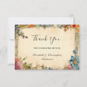 みすぼらしいシックなワイルドフラワーズアンティークヴィンテージウェディング サンキューカード (正面)