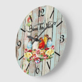 みすぼらしいシックなヴィンテージの賛美鳥このネストウッド ラージ壁時計 (傾斜)