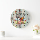 みすぼらしいシックなヴィンテージの賛美鳥このネストウッド ラージ壁時計 (ホーム)