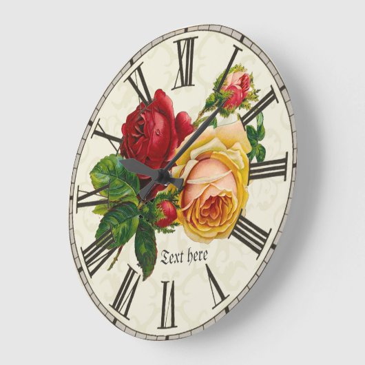みすぼらしいシックなヴィンテージアートの花に名前を付けるバラ ラージ壁時計 (傾斜)