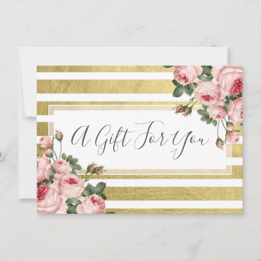 みすぼらしいシックなヴィンテージバラギフト証明書カード 招待状 (正面)