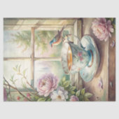 みすぼらしいシックなヴィンテージバード赤面ピンクの牡丹の窓 薄葉紙 (正面)