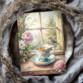 みすぼらしいシックなヴィンテージバード赤面ピンクの牡丹の窓 薄葉紙