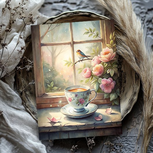 みすぼらしいシックなヴィンテージバード赤面ピンクの牡丹の窓 薄葉紙