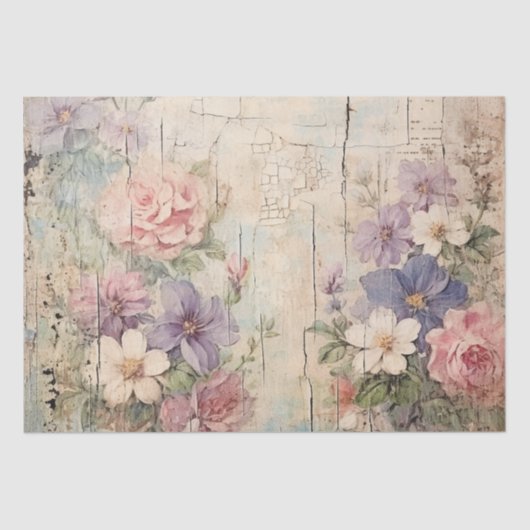 みすぼらしいシックなヴィンテージピンク紫の白い花 薄葉紙 (正面)
