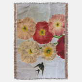 みすぼらしいシックなヴィンテージピンク赤い白い花オンブルー スローブランケット (正面縦)