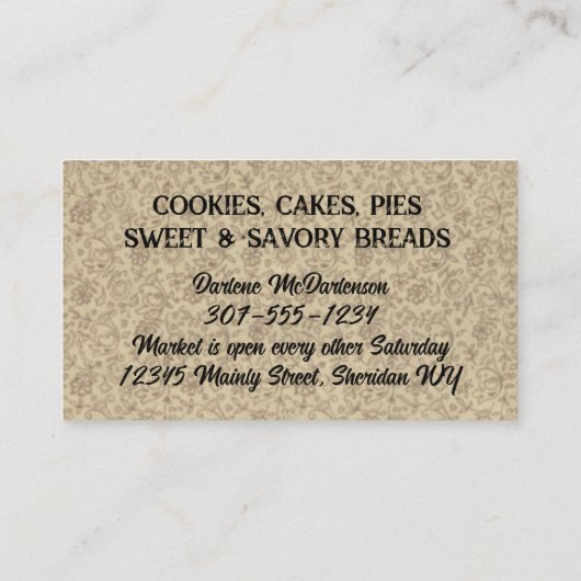 みすぼらしいシックなヴィンテージ料理ベーキングビズカード 名刺 (裏面)