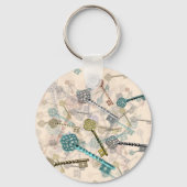 みすぼらしいシックなヴィンテージ鍵プリント、微妙な、陰淡い色の色 キーホルダー (正面)
