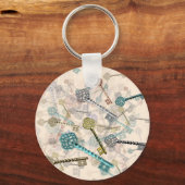 みすぼらしいシックなヴィンテージ鍵プリント、微妙な、陰淡い色の色 キーホルダー (正面)