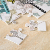 みすぼらしいシックなヴィンテージ鍵プリント、微妙な、陰淡い色の色 ジグソーパズル (側面)