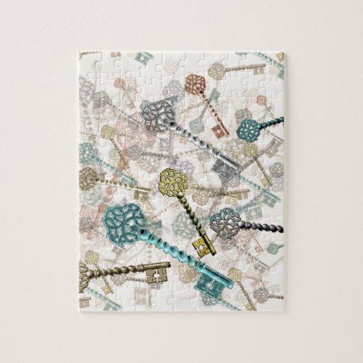 みすぼらしいシックなヴィンテージ鍵プリント、微妙な、陰淡い色の色 ジグソーパズル (縦)
