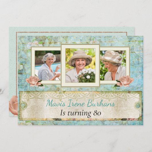 みすぼらしいシックな写真の誕生日パーティーの招待状 招待状 (正面/裏面)