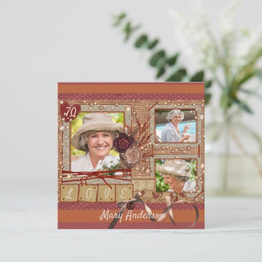 みすぼらしいシックな写真の誕生日パーティーの招待状 招待状 (スタンド正面)