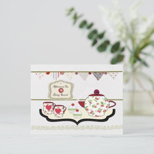 みすぼらしいシックな可愛いお茶パーティーはがき ポストカード (スタンド正面)