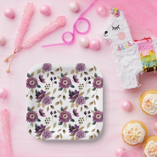 みすぼらしいシックな夏の花ガーデンパープルフローラ ペーパープレート (パーティー)