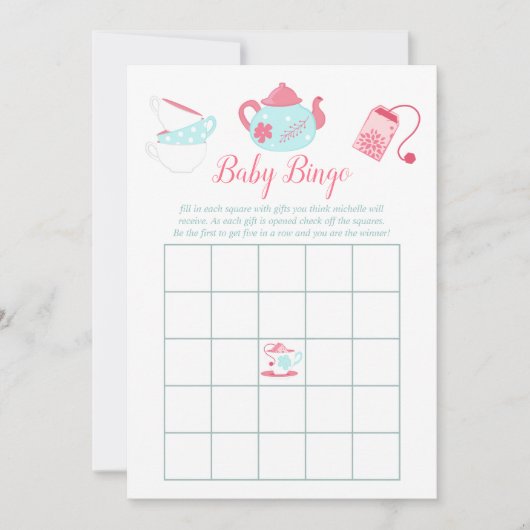 みすぼらしいシックな女の子の赤ちゃんシャワー茶パーティービンゴ 招待状 (正面)